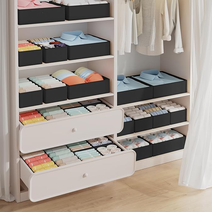 DIMJ Drawer Organizer Clothes Storage - 18 Pack Baby Dresser Organizer for Nursery, Foldable Closet Drawer Organizer Bins for Bedroom Organization, Fabric Storage Dividers for Socks, Underwears, Bras-NeatNest
