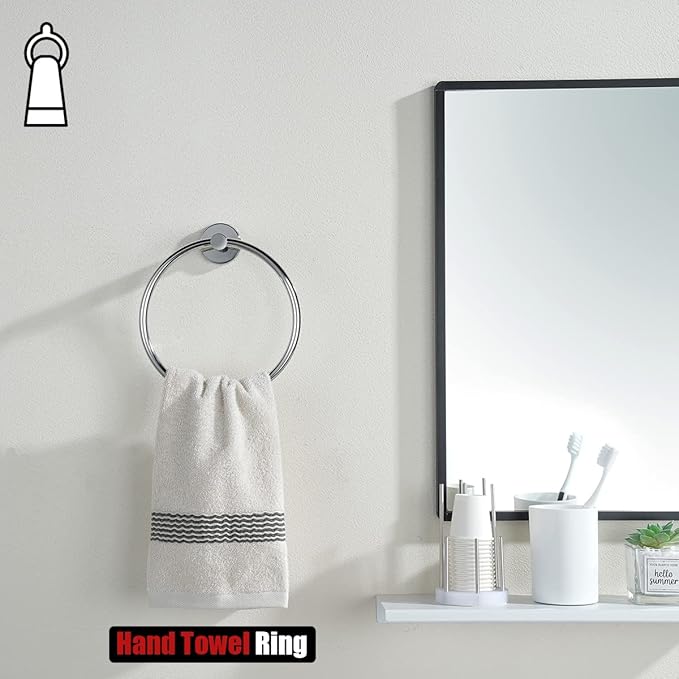 JQK Chrome Towel Ring, 304 Stainless Steel Hand Towel Holder for Bathroom, Polished Finish Wall Mount, TR130-CH