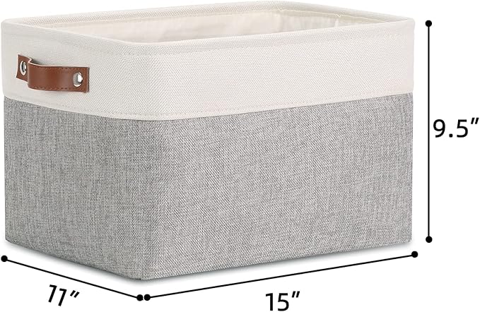 DULLEMELO Collapsible Rectangle Storage Basket for Shelves/Closets - Organize Clothes, Toys, Towels, Books, Laundry, Nursery, Dog Toys - Empty (White & Gray)-NeatNest