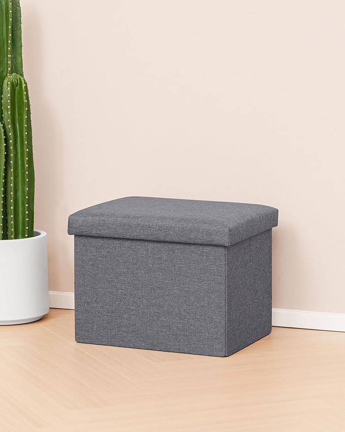 B FSOBEIIALEO Folding Storage Ottoman Cube Linen Ottomans for Living Room, Bedroom, Home Office, Dorm Storage Footrest Grey 16.5"x12.6"x12.6"