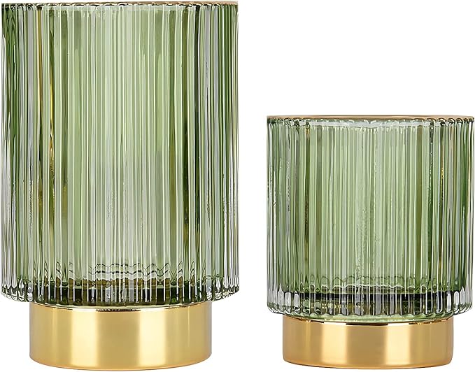 DASITON Makeup Brush holder Organizer, Crystal Cosmetic Makeup Brush Glass Brushes Storage Holder, Vintage Make Up Brush Cup Pen Pencil Holder striped vase(Green S+L)-NeatNest