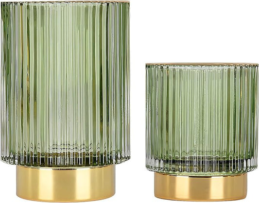 DASITON Makeup Brush holder Organizer, Crystal Cosmetic Makeup Brush Glass Brushes Storage Holder, Vintage Make Up Brush Cup Pen Pencil Holder striped vase(Green S+L)-NeatNest