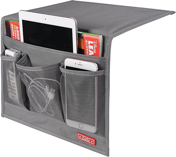 Bedside Storage Organizer, Table Cabinet Bedside Organizer Caddy for Remotes Phone Glasses (Classic 4 Pockets-Grey)-NeatNest