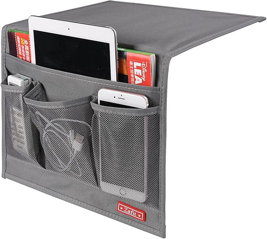 Bedside Storage Organizer, Table Cabinet Bedside Organizer Caddy for Remotes Phone Glasses (Classic 4 Pockets-Grey)-NeatNest