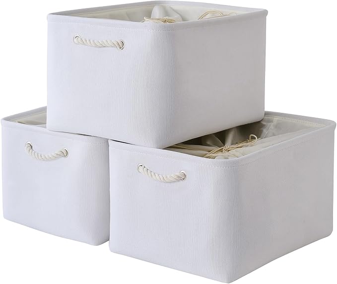 TheWarmHome Organization and Storage Basket for Shelves - Extra Jumbo 3 Pack 20.5x15.8x13.8 inch Cube Storage Bins for Toy Closet Box Home Organizer Gift (White)-NeatNest