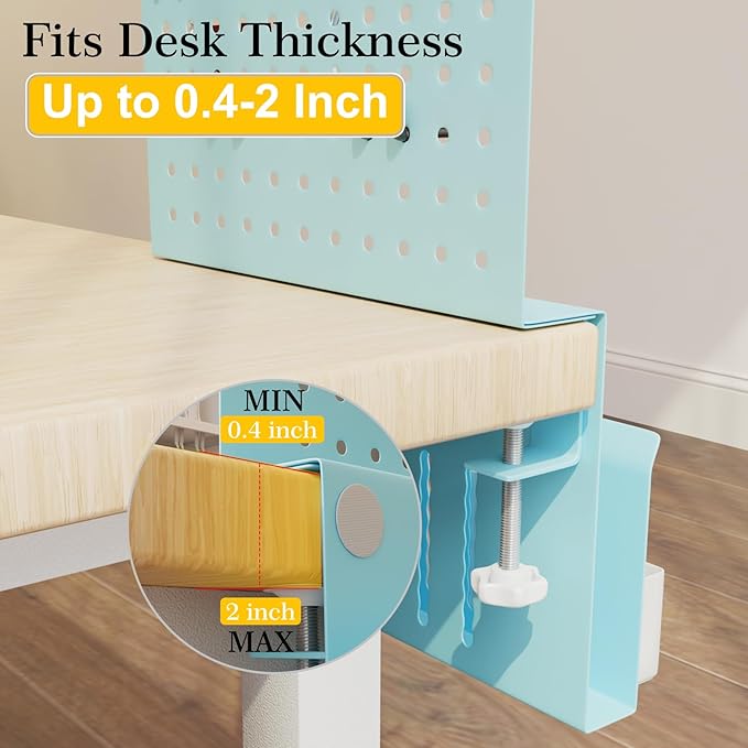 Desk Side Storage with Clamp-On Desk Pegboard, Steel Privacy Panel, No-Drill Desk Organizer with Pen Holder, Table-Side Laptop Holder for Office and Home (Blue)-NeatNest