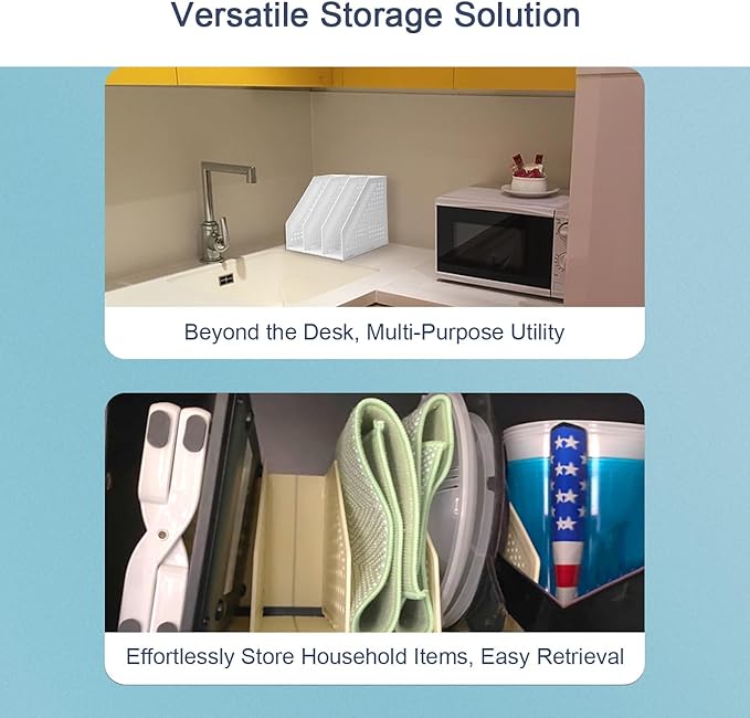 deli Collapsible Magazine File Holder 3 Vertical Compartment Binder Holder for Desk Organizer Adjustable Sturdy Binder Storage Organizer for Office School Home (Light Grey)-NeatNest