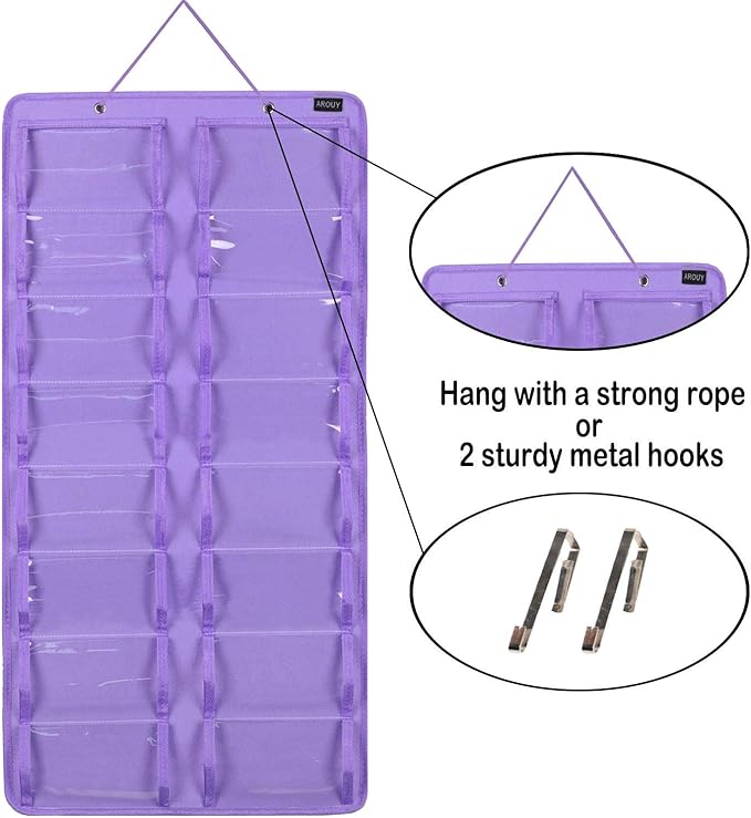 AROUY Sunglasses Organizer Storage, Hanging Dust Proof Wall Pocket Glasses Organizer - 16 Felt Slots Sunglass Organizer Holder with Metal Hook and Sturdy Rope (Dust Proof, Purple)-NeatNest