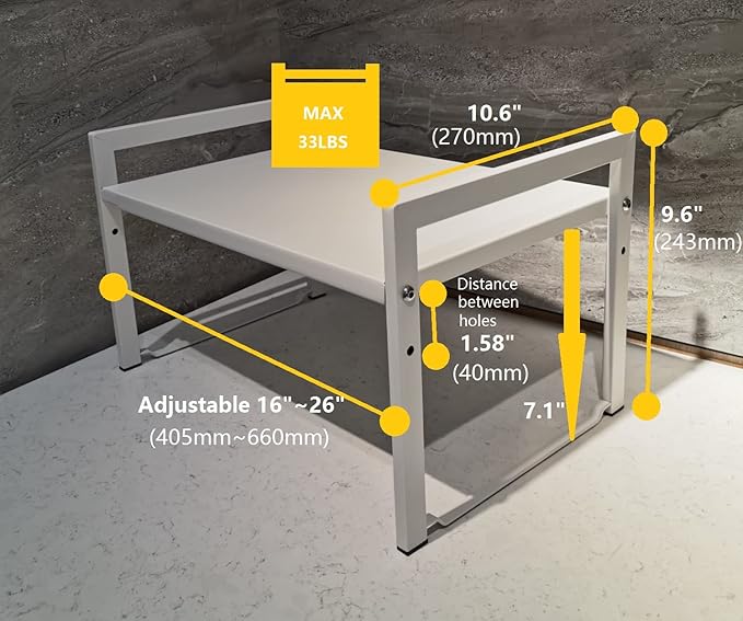 Expandable Cabinet Shelf Organizer 16-26" L Stackable Kitchen Counter Shelf Rack Stand Sink Riser Countertop Storage White (Wide 10.6”D)-NeatNest