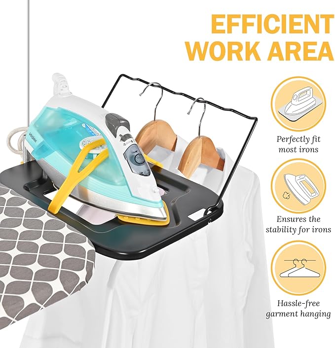 APEXCHASER Ironing Board, Foldable Iron Board with Iron Rest, Metal Panel Ironing Board, Adjustable Height Heavy Duty Irons Board with Germent Rack, Heat & Scorch Resistant Cover, 13x43 Yellow