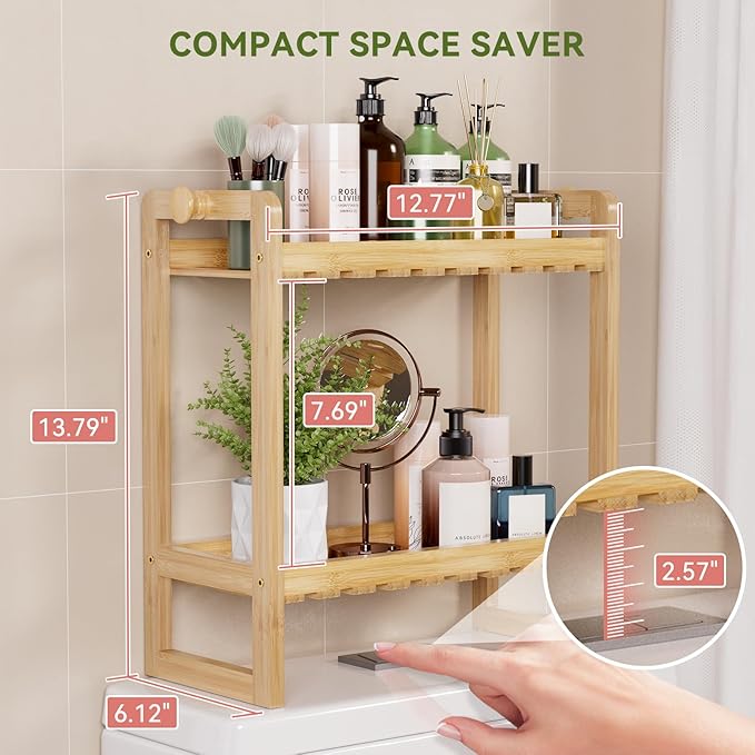 AmazerBath Bamboo Over The Toilet Storage Shelf - 2-Tier Bathroom Organizers and Storage Shelves, 2 in 1 Dual Stable Above Over Toilet Bamboo Shelf Home Storages Rack for Small Bathroom, Space Saver-NeatNest