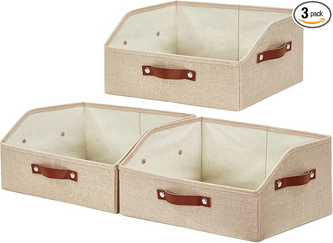 Closet Organizers and Storage, Linen Trapezoid Storage Bins with Handles, Collapsible Shelf Organizer for Blanket, Towel, Clothes, Hats, Purse (Khaki)-NeatNest