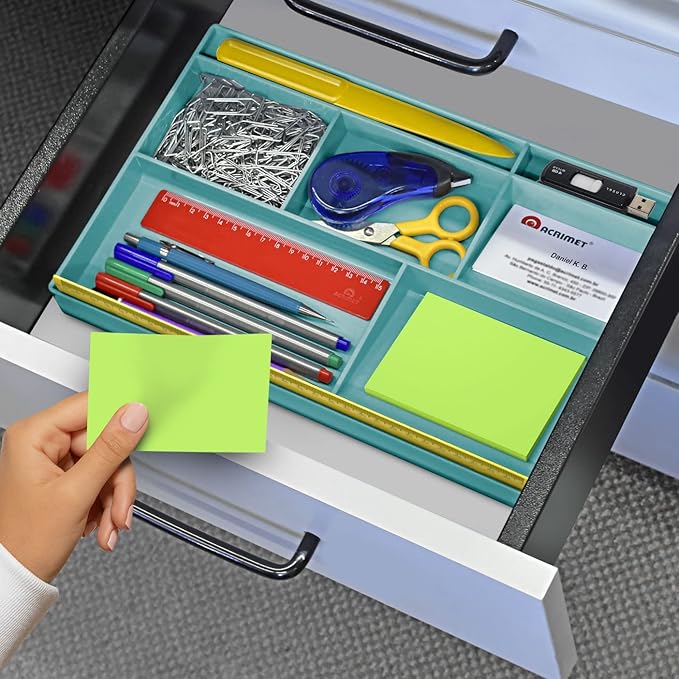 Acrimet Desk Drawer Organizer Tray with 8 Compartments – Multi-Purpose Bin for Office Supplies, Makeup, and Accessories – Fits inside Drawers or Desktops, 12.75" x 8" x 1.06" (Plastic) (Green Color)-NeatNest