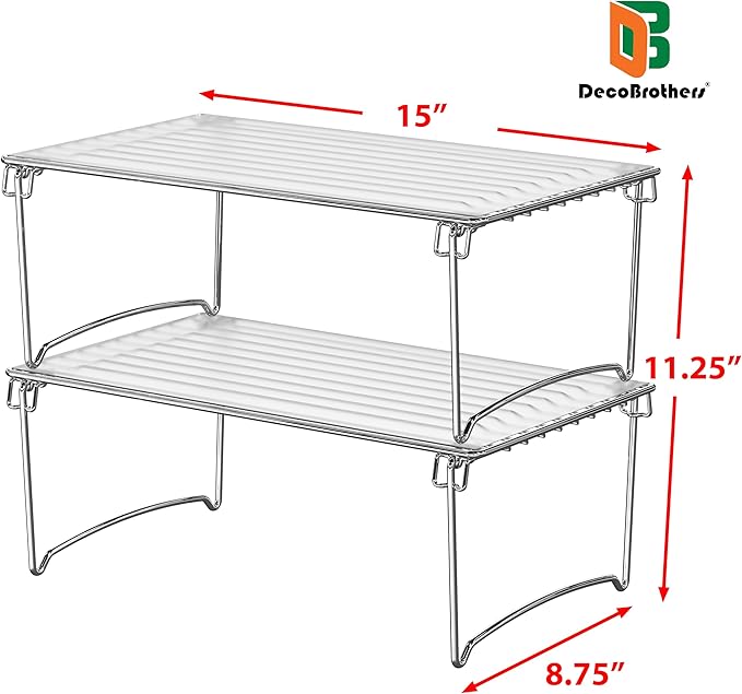 Deco Brothers Stackable Cabinet Shelf Organizer, 2 Pack, Chrome-NeatNest