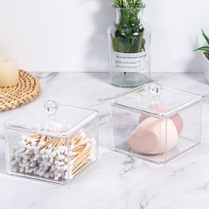 dedoot Plastic Drawer Organizer, Clear Acrylic Vanity Desk Storage and Organizer, Bathroom Display Storage Container with Lid for Jewelry, Small Items 3.74x3.54X2.55 Inch-NeatNest