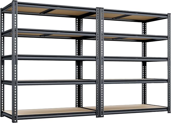 72"H Storage Shelves heavy duty, 2000LBS Garage Shelving, 5 Tier Metal Shelving Unit Adjustable Garage Shelves Rack Shelf for Storage Warehouse Pantry Closet,35.6" W × 16" D × 72" H, Black, 2PCS