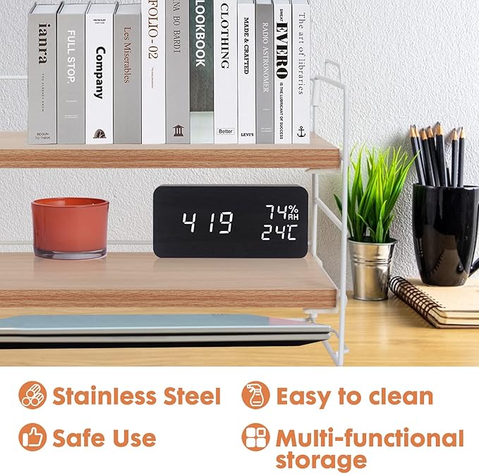 ShellKingdom Display Shelf for Figures, 2 Tier Desk Shelf Organizer, Desktop Shelves, Adjustable Bookshelf Storage Rack and Office Cubicle Decor for Tabletop, Office, Dorm (White Frame + Wood Board)-NeatNest