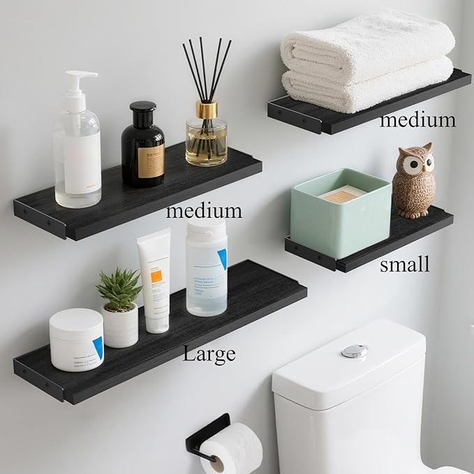 BAYKA Wall Shelves for Bedroom Decor, Floating Shelves for Wall Storage, Display Mounted Rustic Wood Shelf for Books,Plants,Corner Shelves for Bathroom,Kitchen,Living Room(Set of 4)-NeatNest