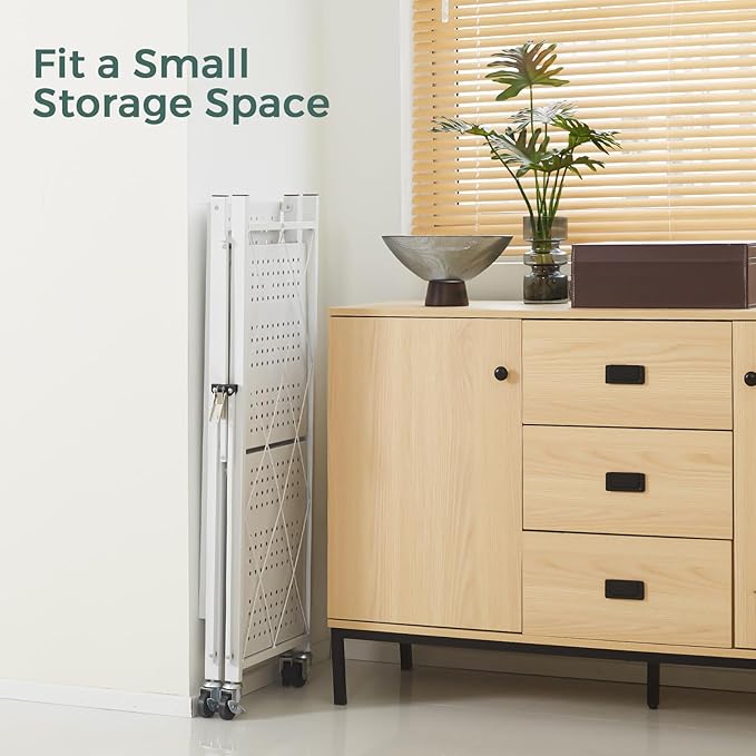 DEANIC 3 Tier Foldable Storage Shelves with Wheels, Large Capacity Shelving Unit, Freestanding Metal Wire Shelf Rack, No Assembly Organizer Rack for Garage Kitchen, Basement, Pantry(White Pack of 2)-NeatNest