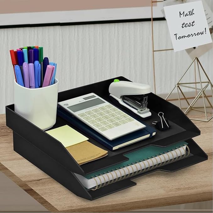 Acrimet Stackable Letter Tray 2 Tier Side Load, Plastic, Desktop File Organizer (Black Color)-NeatNest