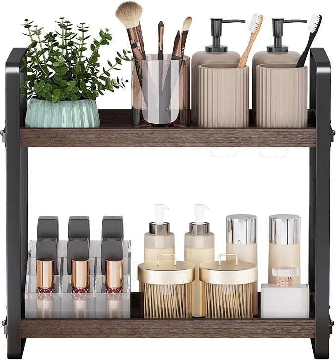 Bathroom Counter Organizer,Bathroom Countertop Organizer,Counter Shelf,Countertop Storage,Organization and Storage,Makeup Shelf,Sink Caddy(Brown 2 Tier)-NeatNest