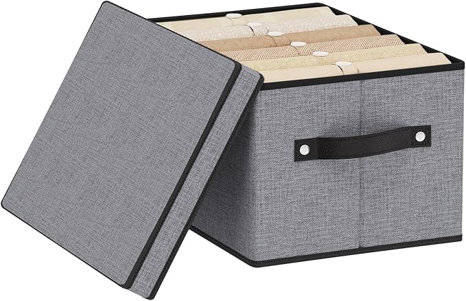 Fabric Storage Boxes, 7.1 x 9.1 x 13 Inch Baskets for Shelves with Lids, Wardrobe Organiser with Handles, Decorative Linen Closet Organizer Bins, Gray, 1 Pack-NeatNest