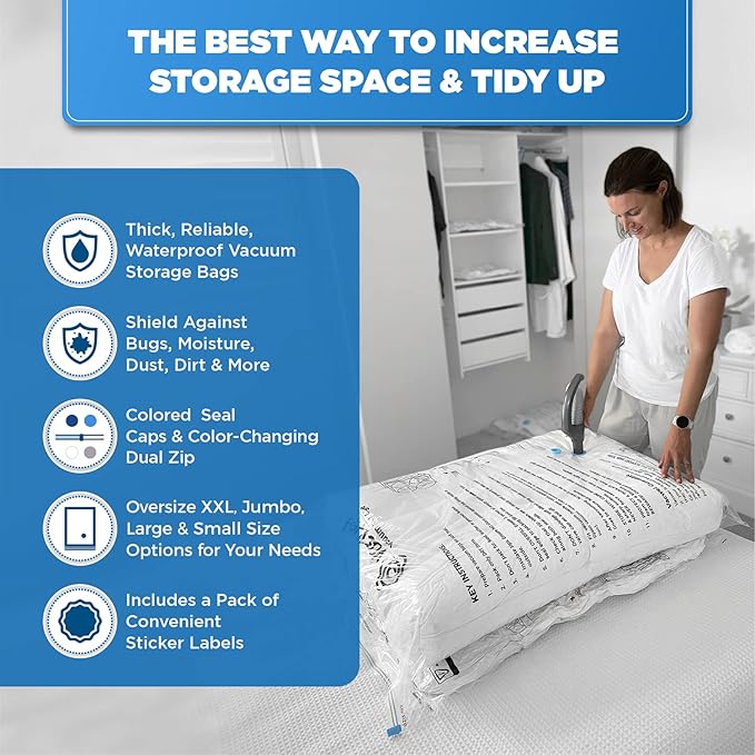 Vacuum Storage Bags for Clothes, Quilts, Pillows, Space Saver Size - Extra Strong Vacuum Seal Bags - 6x Pack Jumbo (43x30in)