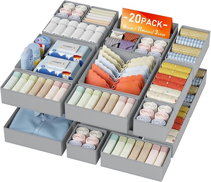 DIMJ Drawer Organizer Clothes Storage - 20 Pack Baby Dresser Organizer for Nursery, Foldable Closet Drawer Organizer Bins for Bedroom Organization, Fabric Storage Dividers for Socks, Underwears, Bras-NeatNest