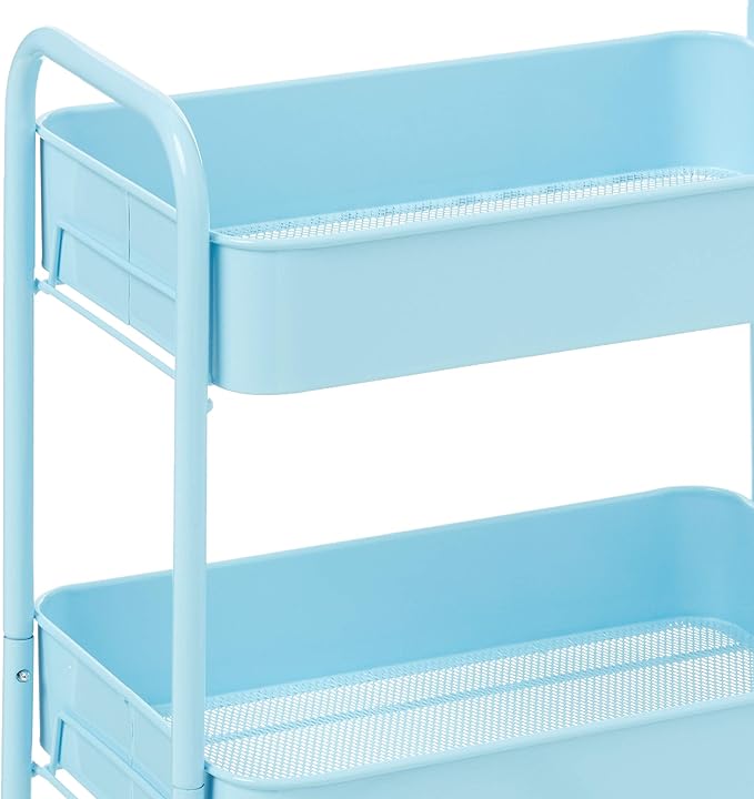 CAXXA 3-Tier Rolling Metal Storage Organizer - Mobile Utility Cart with Caster Wheels, Blue-NeatNest