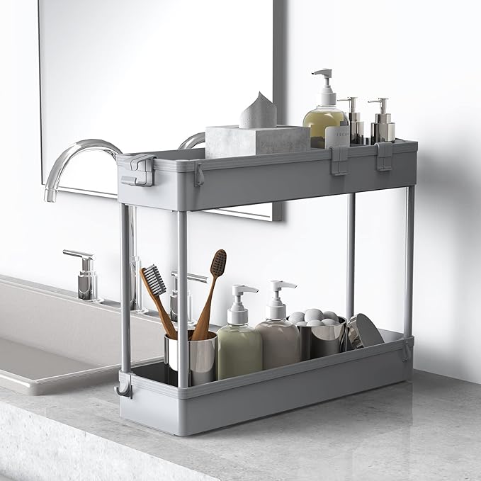 SPACELEAD Slim Storage Cart 4 Tier,Bathroom Organizer Rolling Utility,Mobile Shelving Unit Slide Out for Office, Kitchen, Laundry Room & Narrow Places,Gray-NeatNest