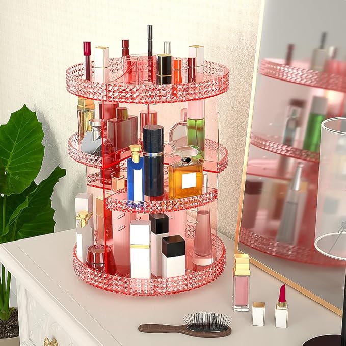 360 Degree Rotating Makeup Organizer, Extra Large Capacity Perfume Holder, Removable 7 Layers Cosmetics Organizer, Make Up Organizer For Countertop Storage Skincare or More (Pink)-NeatNest
