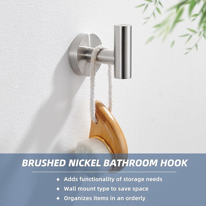 APLusee Brushed Nickel Towel Hook for Bathroom, 304 Stainless Steel Coat Hook, Wall Mounted