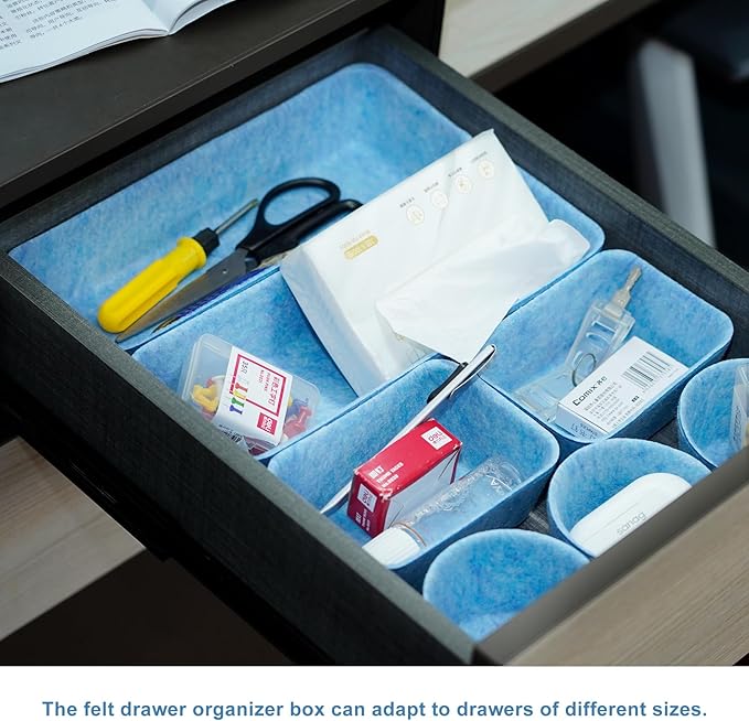 Felt Desk Drawer Organizer Tray,8 Pack Office Desk Drawer Dividers,Felt Drawer Small Round Storage Box For Saving Space,Makeup Drawer Organizer Bins.(Blue)-NeatNest