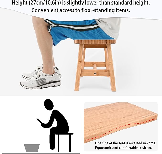 Bamboo Step Stool for Kids Adults Bathroom, 8 Inch One Step Stool You Can Sit On for Bedroom and Kitchen (Small).