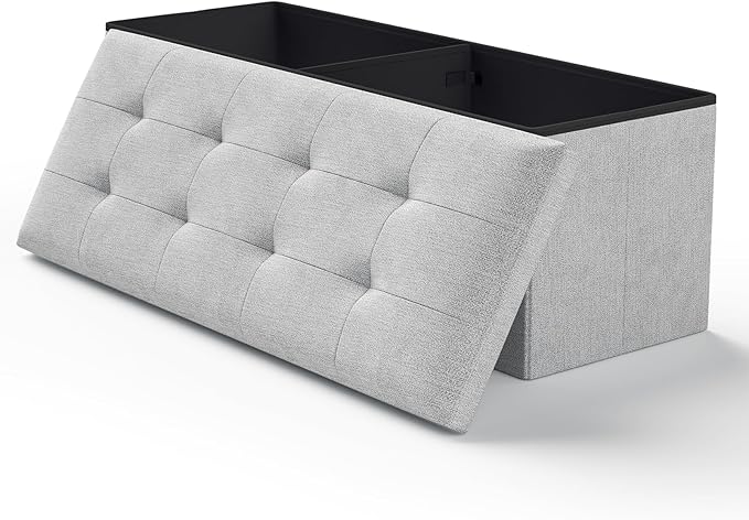 Ottoman Folding Storage Bench, 43x15x15 Inch, Foot Rest Stool for Living Room, Bedroom, Entryway, End of Bed - Multi-Functional Ottoman with Storage Light Gray