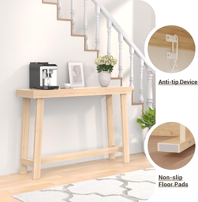 Bamboo Wood Entryway Table 47.2" Console Table, Narrow Sofa Table with Support Beam for Entrance, Hallway, Living Room, Bedroom, Foyer(Natural)-NeatNest