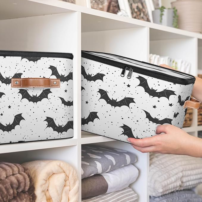 Bats Storage Bins with Lids, Halloween Fabric Storage Boxes with Zipper, Collapsible Decorative Closet Organizer Cube for Clothes,Organizing, Shelves-NeatNest