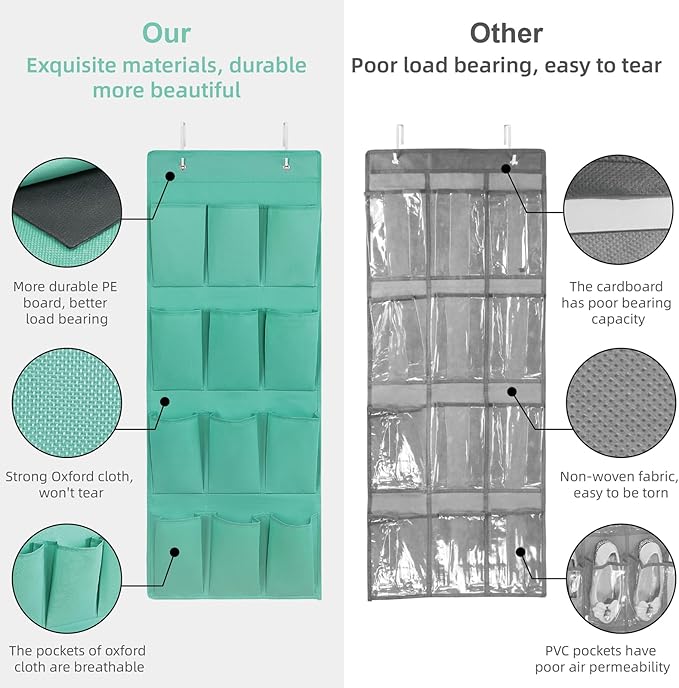 Over the Door Shoe Organizer, Hanging Shoe Rack Storage Holder with 12 Large Pockets for Closet Door, Men Women Kids Shoes, Cruise(Green-NeatNest
