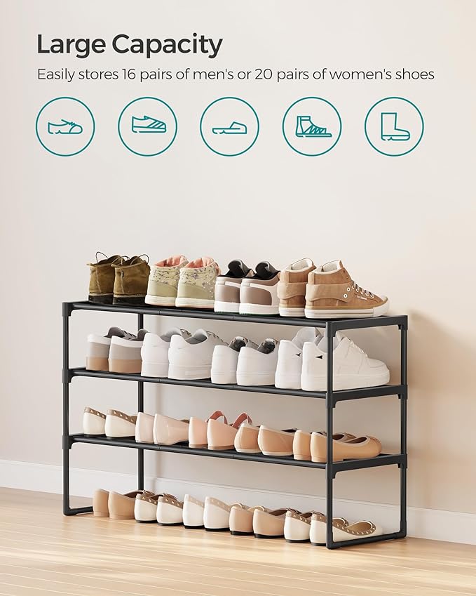SONGMICS Shoe Rack, 3-Tier Shoe Organizer, Metal Storage Shelf, Upright or Upside Down, for 16-20 Pairs, Stackable, for Entryway, 11.8 x 36.2 x 21.7 Inches, Black ULSA303B02-NeatNest