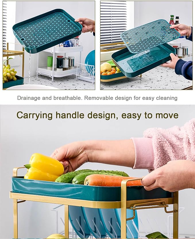 Cup Drying Rack Stand 2 Tier Organizer Countertop Station Shelf Strong Carbon Steel Multi-Functional Storage Organizer for Home Office Kitchen Coffee Cups, Mugs, Glass Cups Etc Green-NeatNest