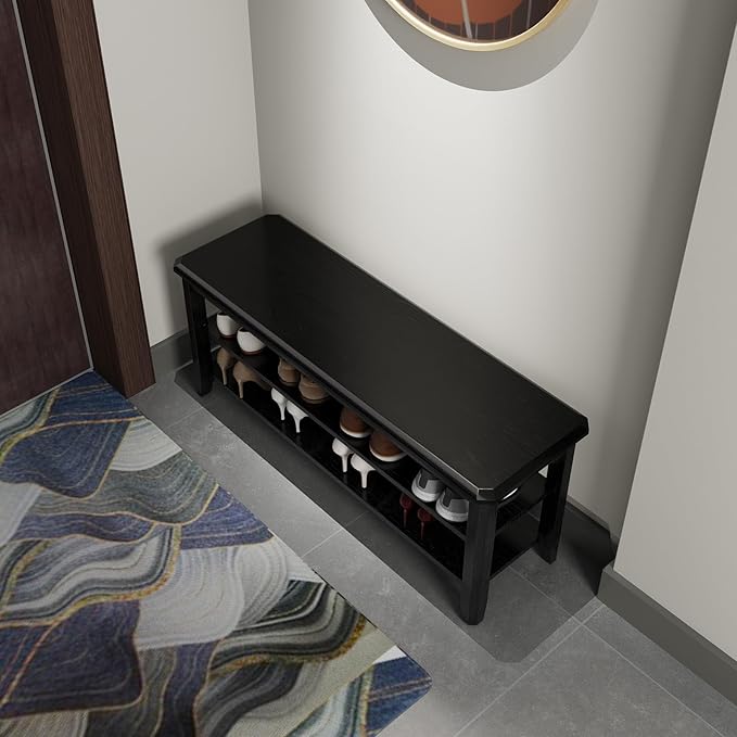 Wood Shoe Rack Bench for Entryway, 2 Tier Shoe Rack for Front Door Entrance, Shoe Bench with Shoe Storage for Entryway, Bedroom, 39.4"-NeatNest
