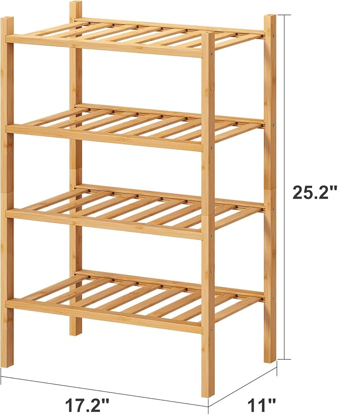 Small Shoe Rack, 4-Tier Rack for Entryway, Bamboo Wood Shoe Shelf for Closet & Hallway, Long 17 in | Beautiful | Functional | Sturdy | Durable-NeatNest