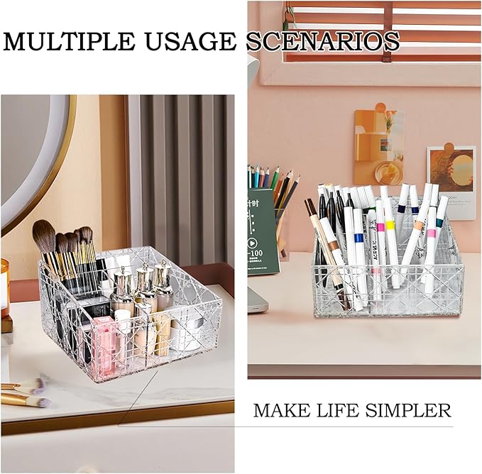 Acrylic Makeup Organizer, Clear Cosmetic Brush Storage Box With 4 Brush Holders,Large-capacity Split Design Can Quickly Organize the Desktop Skincare, Hair Tools, Brushes,Perfume-NeatNest