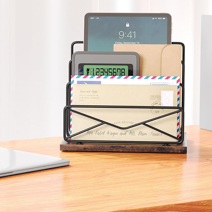 Desktop Mail Sorters Desk Mail Organizer-with 2 or 3 Slot Matte Black Metal Desktop Mail Sorter Metal Storage File Holder Letter Sorter Organizer for Home or Office Desktop (3 Slot)-NeatNest