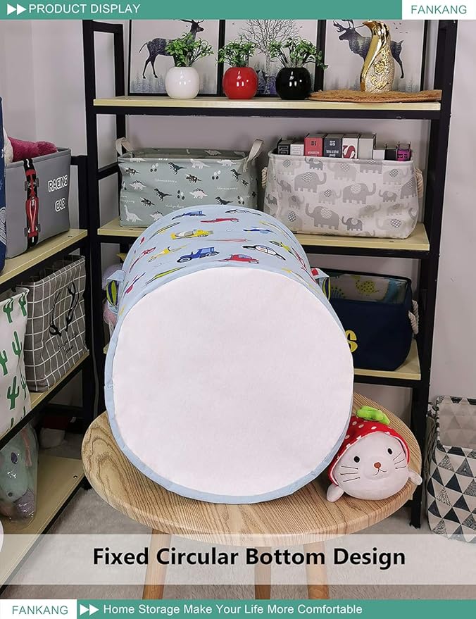 FANKANG Storage Basket, Nursery Hamper Canvas Laundry Basket Foldable with Waterproof PE Coating Large Storage Baskets for Kids Boys and Girls, Office, Bedroom, Clothes,Toys(Car)