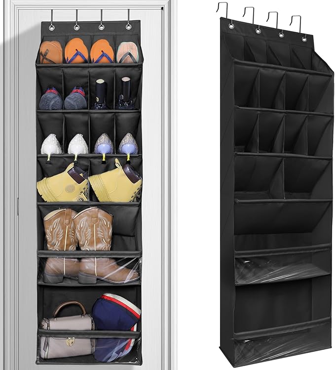 Over The Door Shoe Organizer with Large Deep Pockets Door Shoe Rack for Narrow Door Hanging Multifunction Shoe Holder for Dorm Closet Door, Black 16 Pockets-NeatNest