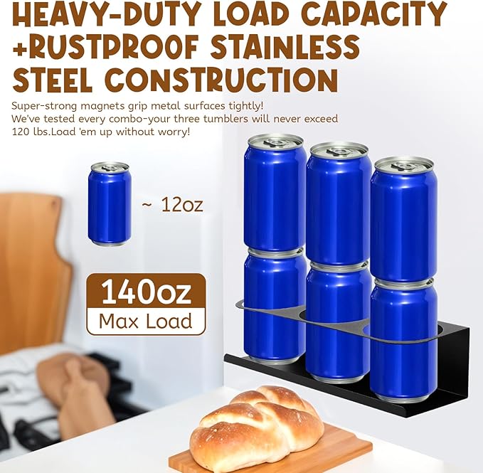 2 Pack Magnetic Cups Holder, Organizer for 30-40 oz Water Bottle Tumblers with Handle, Kitchen Cup Storage Rack for Refrigerator Fridge