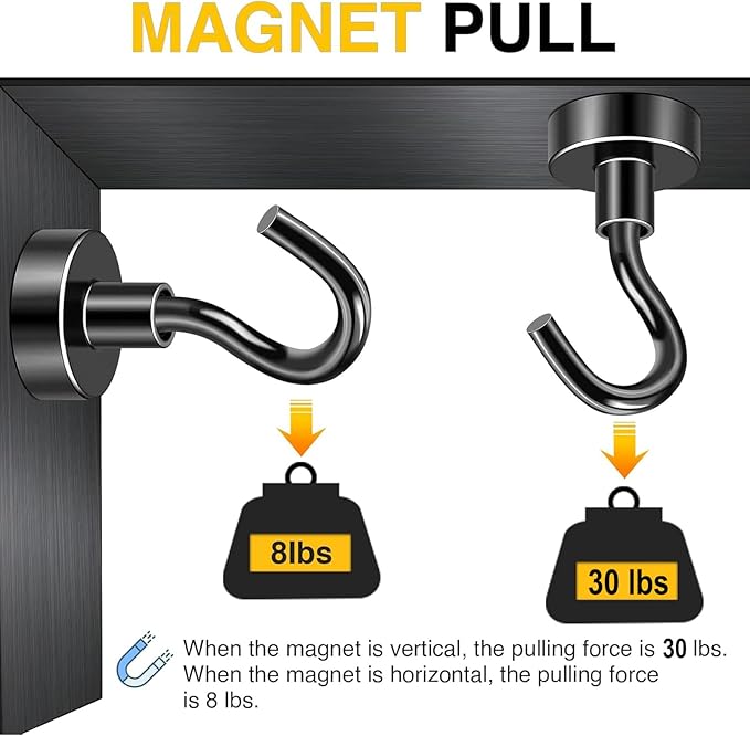 DIYMAG Magnetic Hooks, 30Lbs Facilitate Hook Neodymium Magnet Hooks with Nickel Coating for Cruise,Kitchen, Home, Workplace, Office and Garage etc, 10 Packs (Black)-NeatNest