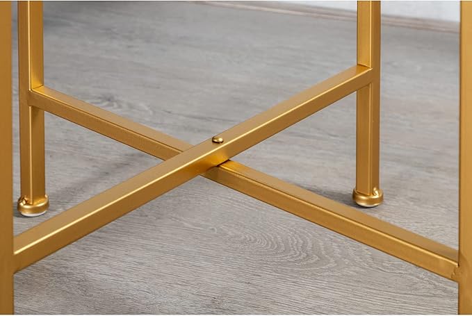 HollyHOME Small Round Metal Waterproof End Table, Accent Indoor&Outdoor Side Table, Sofa Table for Living Room, Anti-Rust Decorative Plant Stand, (D) 14.5" x (H) 25", Golden-NeatNest