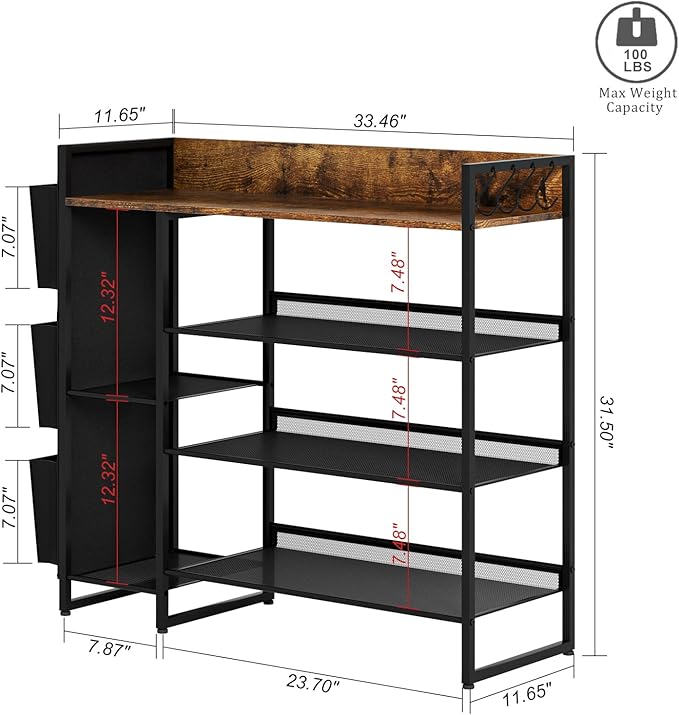 Shoe Racks Bench,Shoe Organizer with Bench for Closet- Free Standing Boot and Shoe Rack with Storage Bag for High Heels, Entryway, Hallways, Closets, Dormitory Rooms,Brown 4-Tier-NeatNest